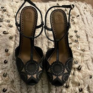 Tory Burch Alexa Black Leather Slingback Heels